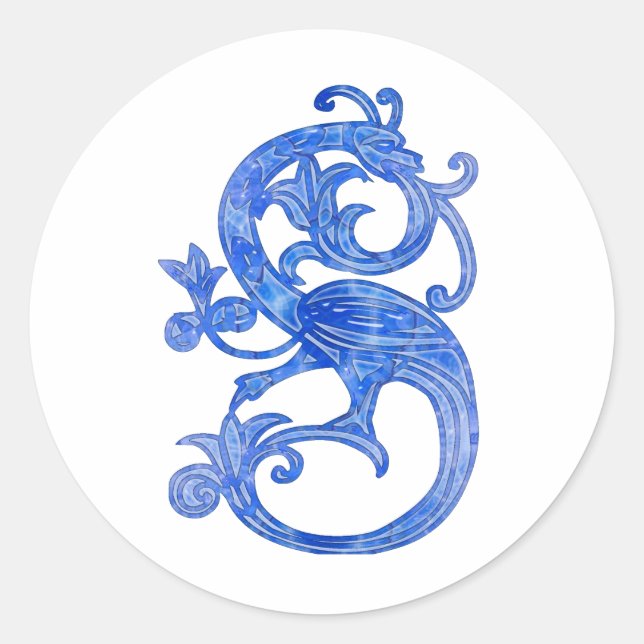 Sticker Rond Jolie Feminine Imaginaire Médiéval Bleu Dragon (Devant)