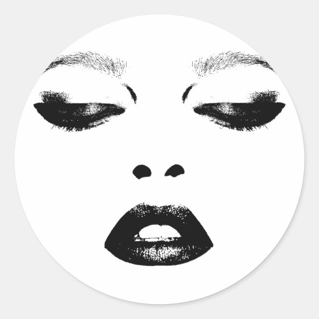 Sticker Rond Jolie femme visage Lèvres des yeux Mode maquillage (Devant)