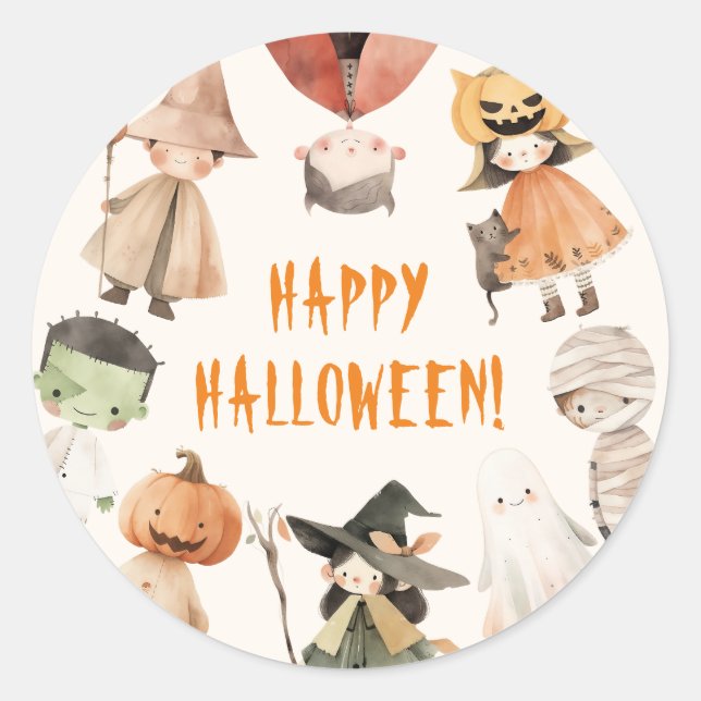 Sticker Rond Jolie fête costumée d'Halloween pour enfants (Devant)