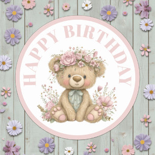 Sticker Rond Jolie Fête d'Anniversaire Bohème Animaux