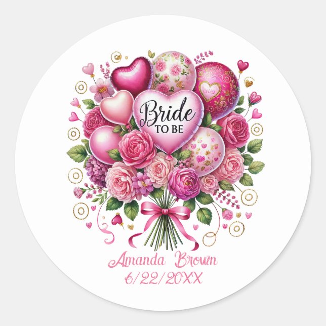 Sticker Rond Jolie fête de fiançailles Mariée ajouter un nom  (Devant)
