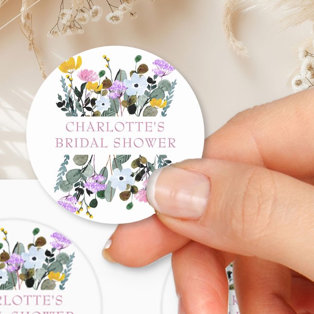 Sticker Rond Jolie Fête des mariées de pelouse Fleur sauvage (Bridal Shower sticker from my Wildflower Lawn Bridal Shower collection)