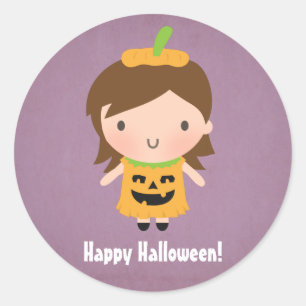 Sticker Rond Jolie Fille Citrouille Pas si Effrayante Enfants H