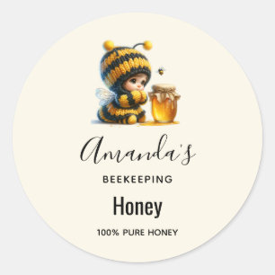Sticker Rond Jolie Fille en Costume d'Abeille avec Entreprise d