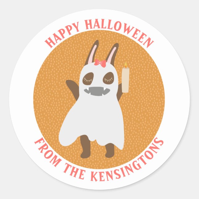 Sticker Rond Jolie Fille Fantôme Bunny Joyeux Halloween Nom de  (Devant)