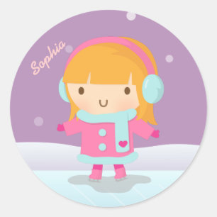 Sticker Rond Jolie Fille Patineuse pour Enfants