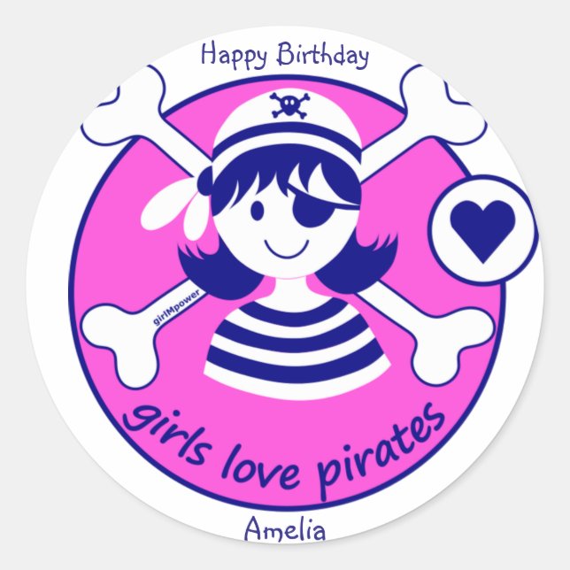 Sticker Rond Jolie fille rose brillante moderne Pirate (Devant)