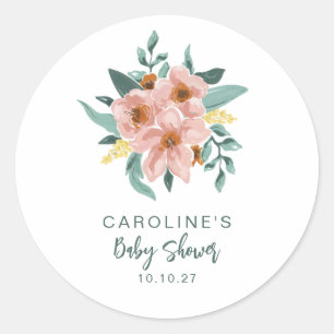 Sticker Rond Jolie Fleur Rose Sauge Menthe Personnalisée Baby S