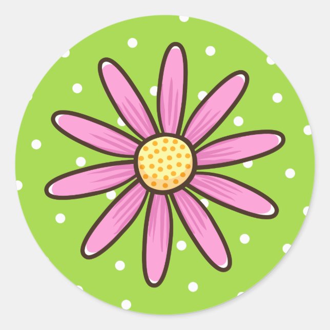 Sticker Rond Jolie fleur rose sur pois vert arrière - plan (Devant)