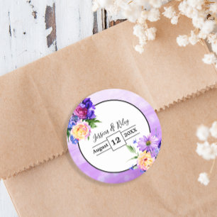 Sticker Rond Jolie Fleurs violettes Mariage Floral Élégant