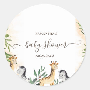 Sticker Rond Jolie girafe, zèbre quitte la baby shower