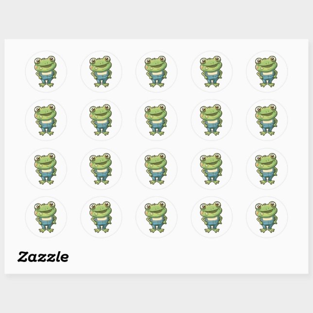Sticker Rond Jolie Grenouille Cartoon Vert Dans Les Murs Sticke (Feuille)
