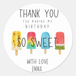 Sticker Rond Jolie Ice pop anniversaire Merci Favoriser