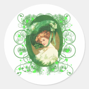 Sticker Rond Jolie Irlandaise femme design Vintage