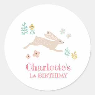 Sticker Rond Jolie Lapin Lapin Lapin Animal 1er Anniversaire fê