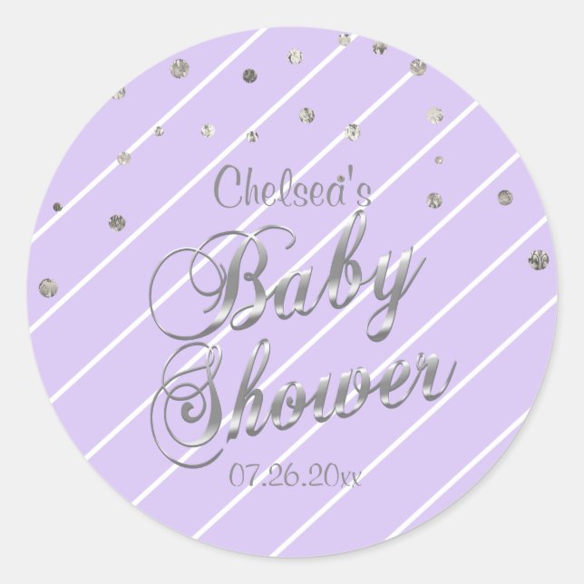 Sticker Rond Jolie lavande et argent - Baby shower (Devant)