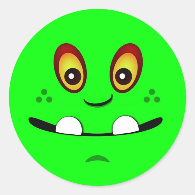 Sticker Rond Jolie Lime Green Monster Face avec une petite bite (Devant)