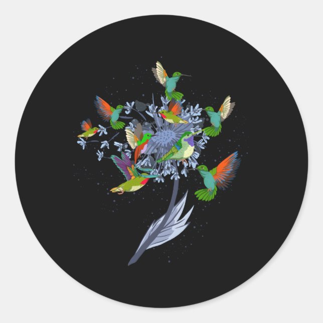Sticker Rond Jolie nature Fleurs d'animaux Oiseau Colibri (Devant)
