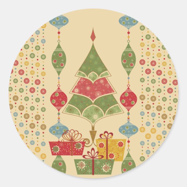 Sticker Rond Jolie Noël Arbre de Noël Présents (Devant)