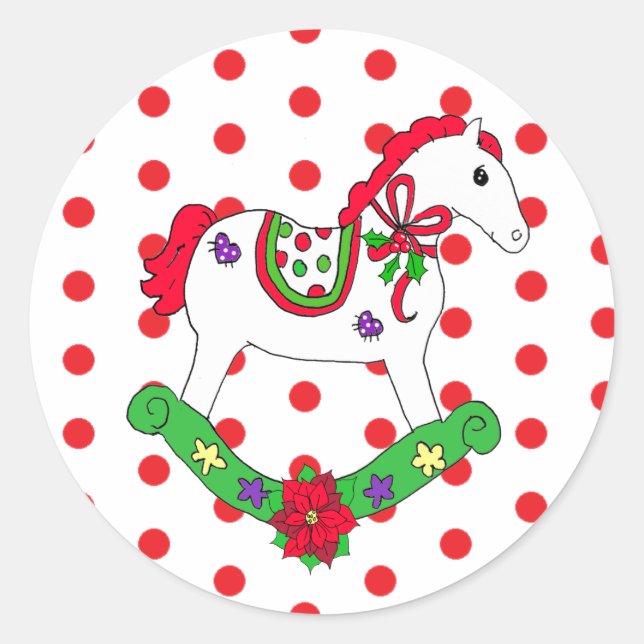 Sticker Rond Jolie Noël Rocse Horse Holiday (Devant)