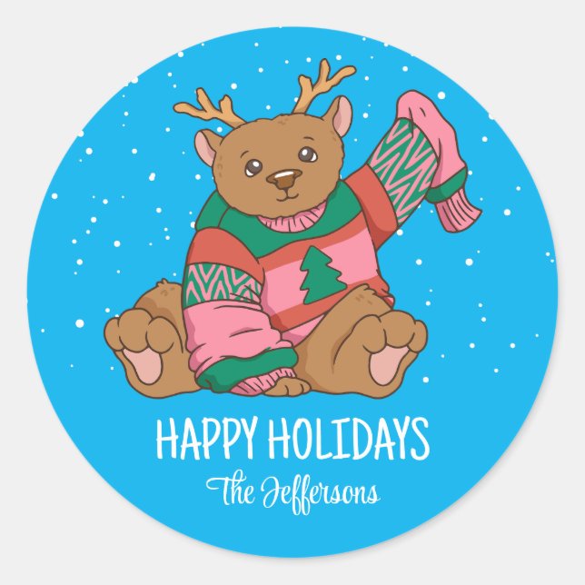 Sticker Rond Jolie Ours Noël Animal Neige Vacances d'hiver (Devant)