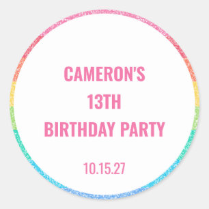 Sticker Rond Jolie Parties scintillant Arc-en-ciel coloré Perso