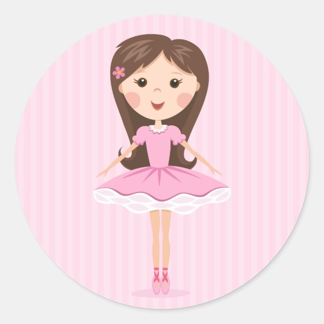 Sticker Rond Jolie petite fille de ballerine dessin animé (Devant)