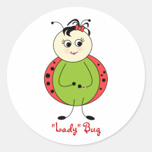 Sticker Rond Jolie Petite Fille Ladybug Avec Bow
