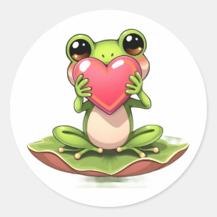 Sticker Rond Jolie petite grenouille tenant un cœur