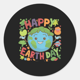Sticker Rond Jolie Planète Terre Dire Joyeux Jour des terres