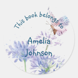 Sticker Rond Jolie plaque d'immatriculation Papillon aux fleurs