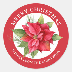Sticker Rond Jolie Poinsettia rouge