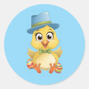 Sticker Rond Jolie poussette de Pâques avec des oeufs colorés