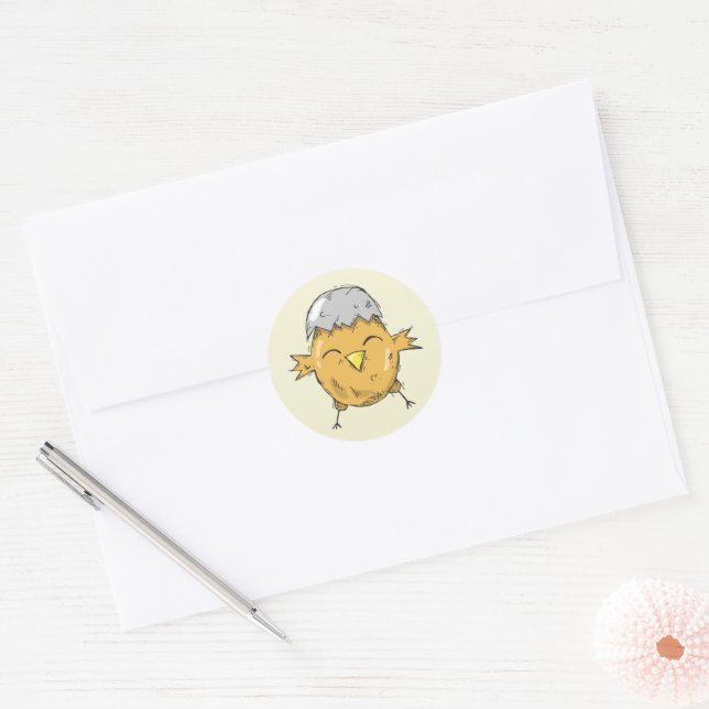 Sticker Rond Jolie poussette de Pâques avec dessin de coquille (Enveloppe)