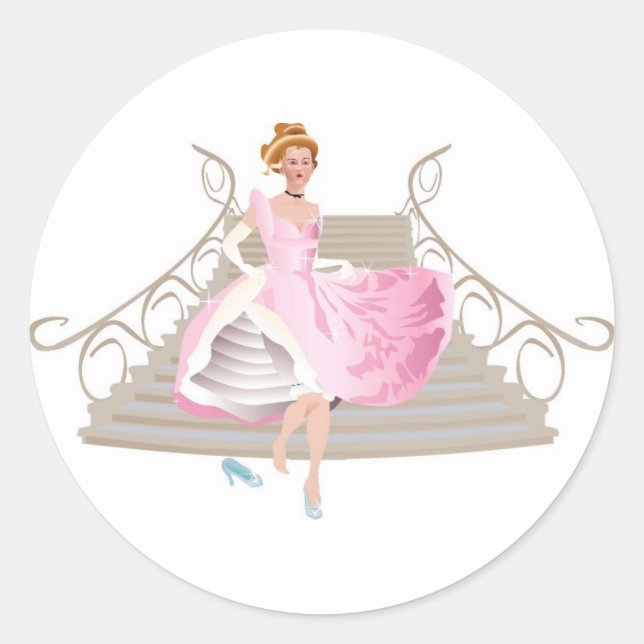 Sticker Rond Jolie princesse dans une robe rose (Devant)