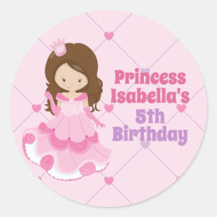 Sticker Rond Jolie princesse rose violet filles fête d'annivers