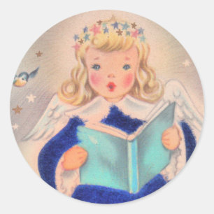Sticker Rond Jolie Rétro Noël Chanter Angel Girl