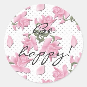 Sticker Rond Jolie rose roses caricature rétro vintage ab