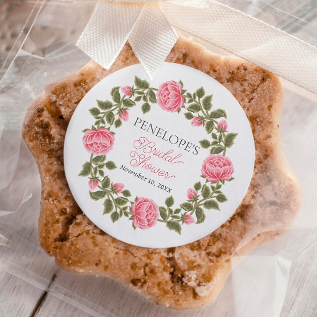 STICKER ROND JOLIE ROSE SAUVAGE ROSES FÊTE DES MARIÉES NOM DATE (Créateur téléchargé)