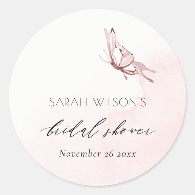 STICKER ROND JOLIE ROSEUR AQUARELLE PAPILLON LUNCHEON DE MARIAG (Devant)