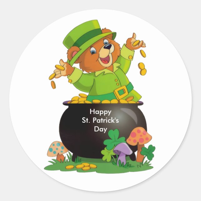 Sticker Rond Jolie Saint Patrick's day Bear (Devant)