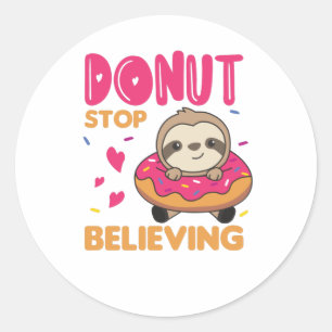Sticker Rond Jolie Sloth Animaux Amusants En Rose De Donut