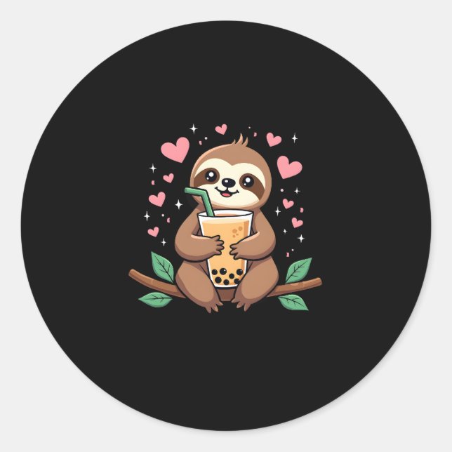 Sticker Rond Jolie Sloth Boba Bubble Milk Tea Kawaii Femmes Fil (Devant)