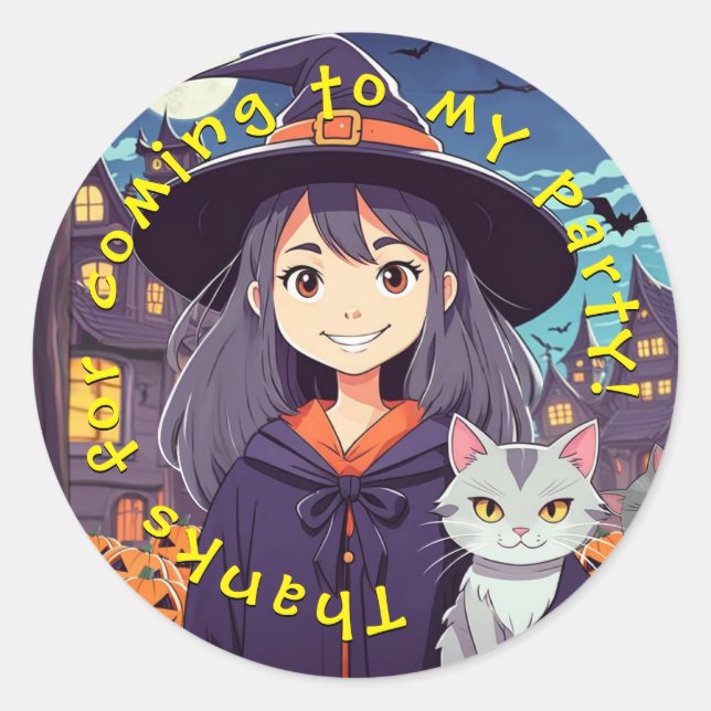 Sticker Rond Jolie sorcière d'Halloween (Devant)