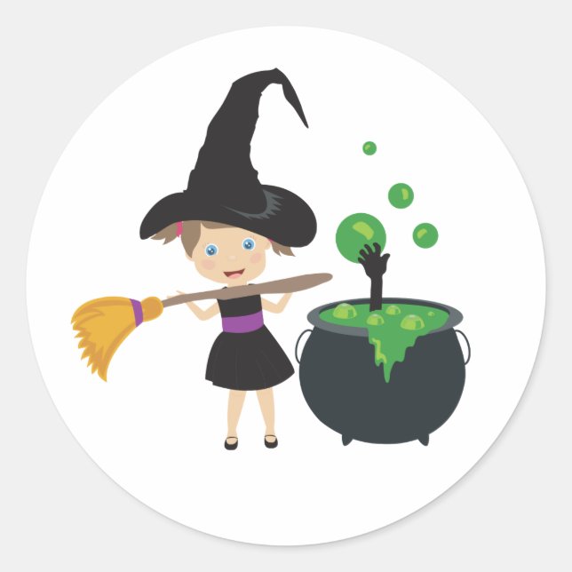 Sticker Rond Jolie sorcière d'Halloween (Devant)