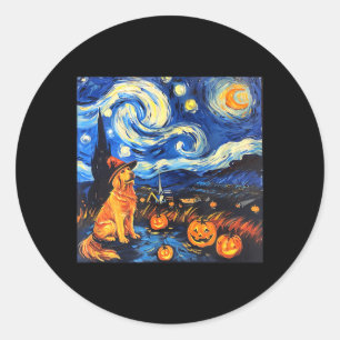 Sticker Rond Jolie sorcière Retriever doré _ Chien drôle Hallow