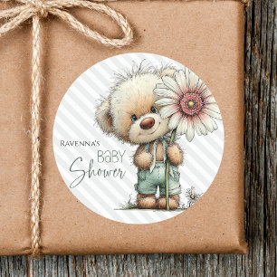 Sticker Rond Jolie Teddy aux Rayures Grises Grande Daisy Baby S