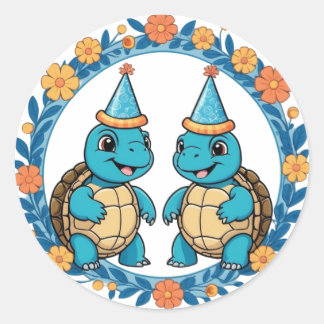 Sticker Rond Jolie Tortue fête d'anniversaire