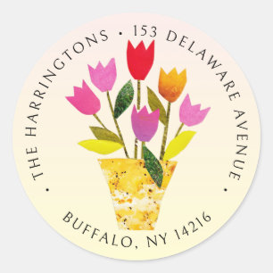 Sticker Rond Jolie Tulipes Rétro Adresse de retour illustrée à 