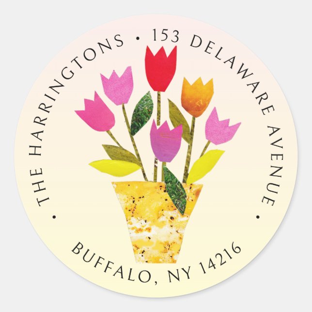 Sticker Rond Jolie Tulipes Rétro Adresse de retour illustrée à  (Devant)